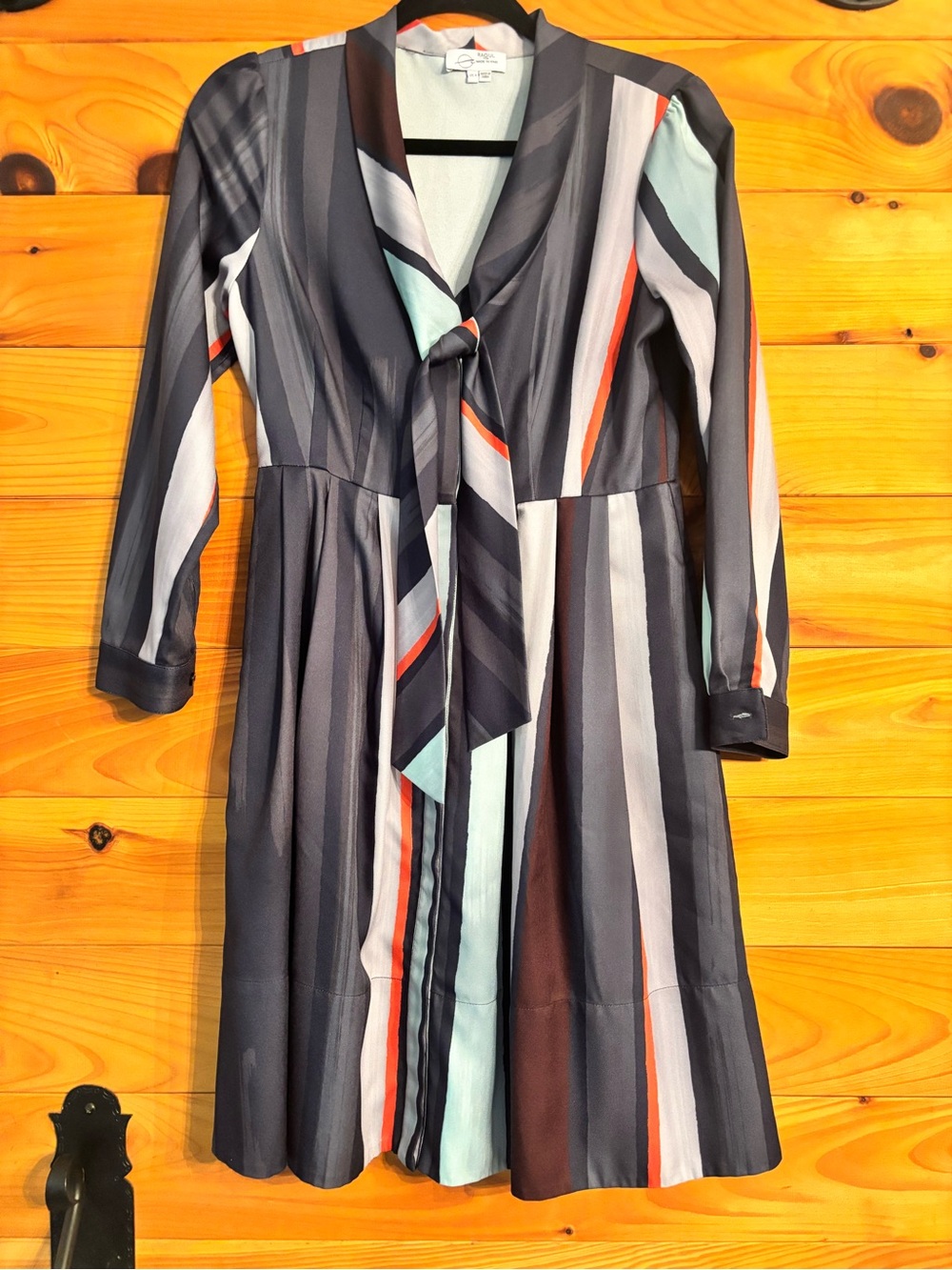 Raoul for Anthropologie Striped Long-Sleeve Midi Dress in Navy, Mint, Gray